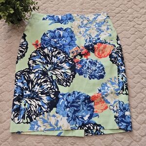 J. Crew The Pencil Skirt Seafoam Green Floral Basketweave Skirt, Size 0